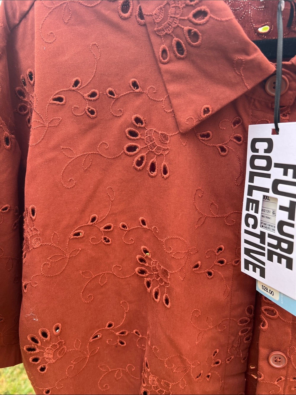Future Collective Brick Red Eyelet Short-Sleeve Shirt - Picture 4 of 8